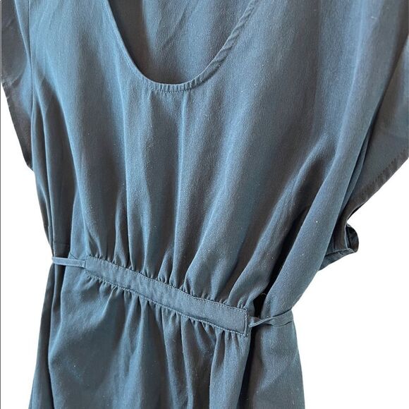 LIZ LANGE Maternity Teal Empire Waist Gathered Tie Back Scoop Neck Mini Dress M - Picture 3 of 9